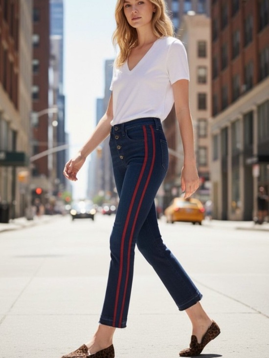 Veronica Beard Denim - Veronica Beard Carolyn 10” Baby Boot Jeans Midinight w/ Fray Navy Red Sz 26